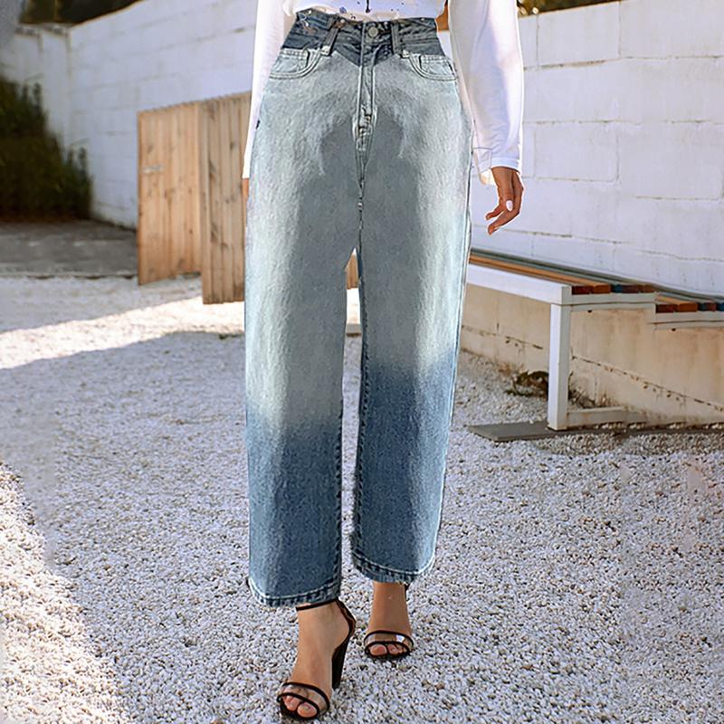 

Autumn Winter New Woman Jeans Gradient Straight High Waist Baggy Jeans Fashion Casual Streetwear Plus Size Pants Trouser, Blue