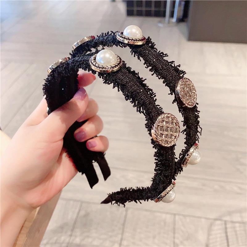 

Alloy Crystal Gem Black Headbands For Women Hair Accessories For Girls Hairbands Solid Color Hair Band Big Bow Flower Headband