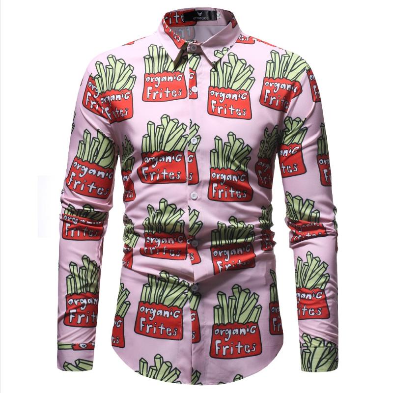 

French Fries Prinded Floral Shirts 2021 New Brand Fashion Mens Long Sleeve Shirt Casual Mens Top Business Clothes Plus Size, Cs80