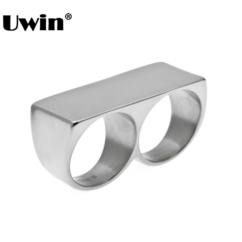 

Permanent Color Protection Most Popular New Steel Two Finger Rings Stainless Steel Men Punk Rings Man&Women Party Cool Ring
