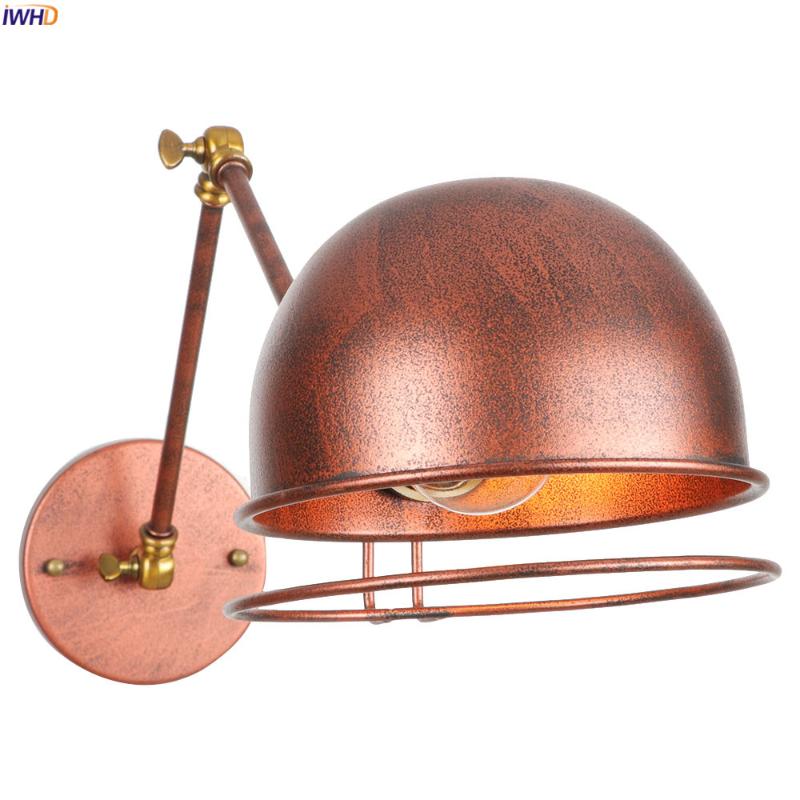 

IWHD Antique Rustic Long Arm Wall Light Home Indoor Lighting Bedroom Stair Mirror Loft Vintage Wall Lamp LED Aplique Luz Pared
