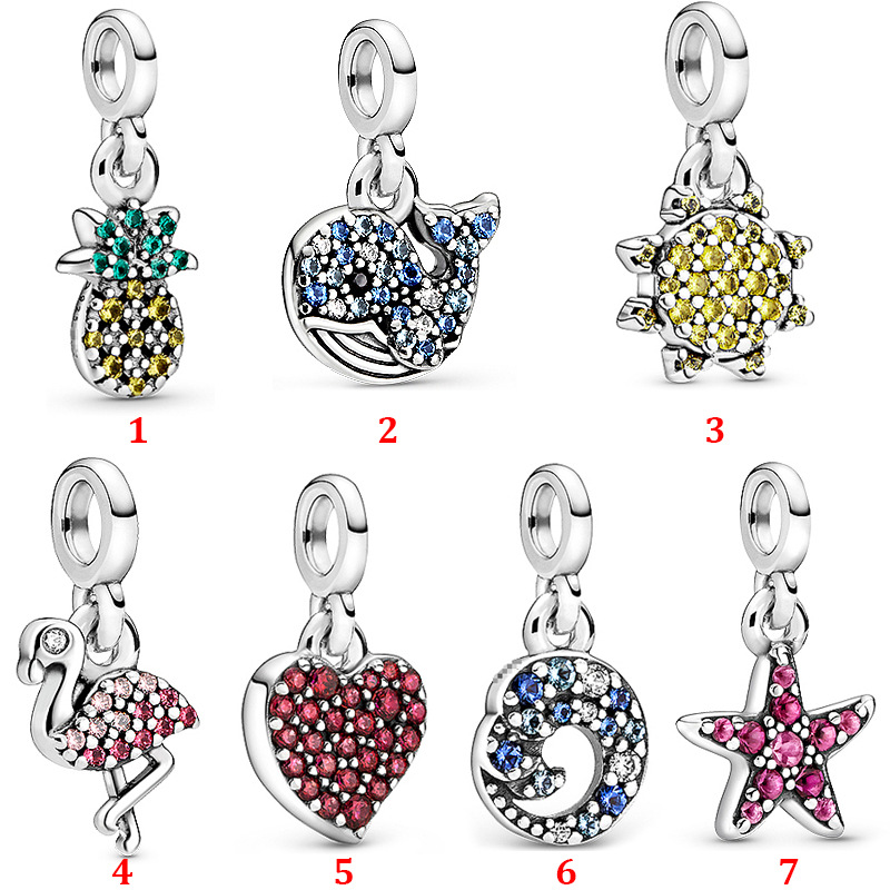 

Genuine 925 Sterling Silver Fit Pandora Bracelet Charms Me Series Flamingo Pentagram Small Accessories Beads Love Heart Blue Crysta Charm Fo, Black