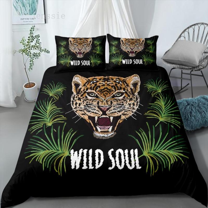

3D Leopard Tiger Lion Snake Printed Bedding Set Animal Quilt Cover Duvet Cover Set  Full Queen King Bedclothes 2/3 Pcs, As picture