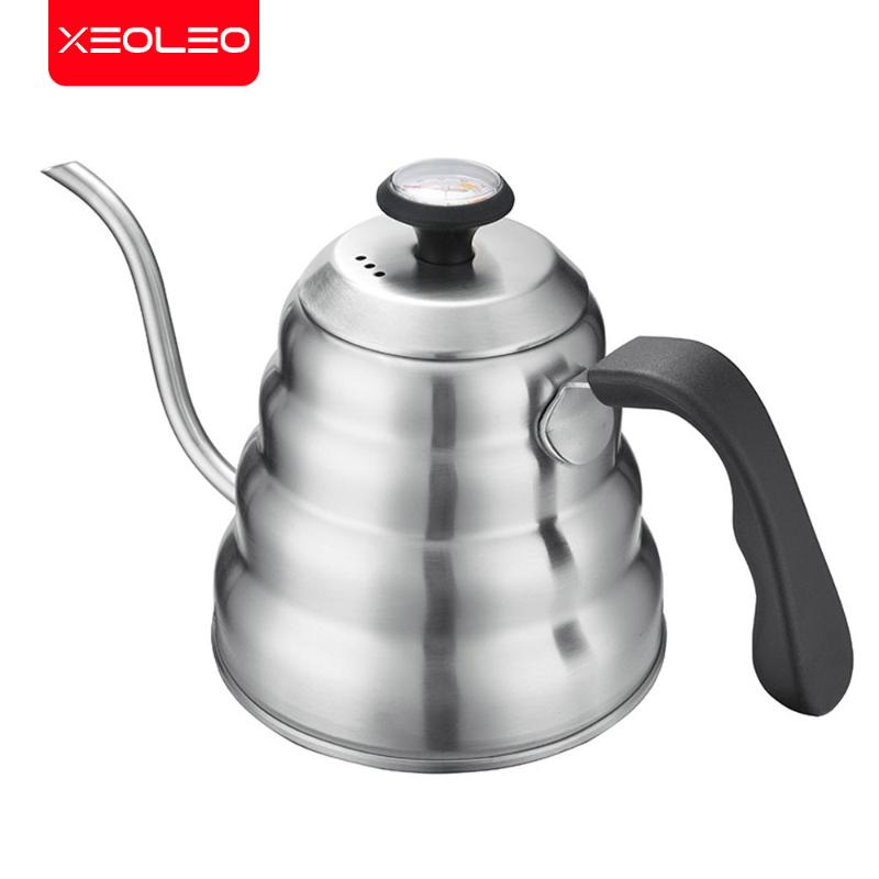 

XEOLEO 1L/1.2L Hand-made coffee pot Cloud shape coffee pot kettle with long mouth 304 stainless steel body Has a thermome