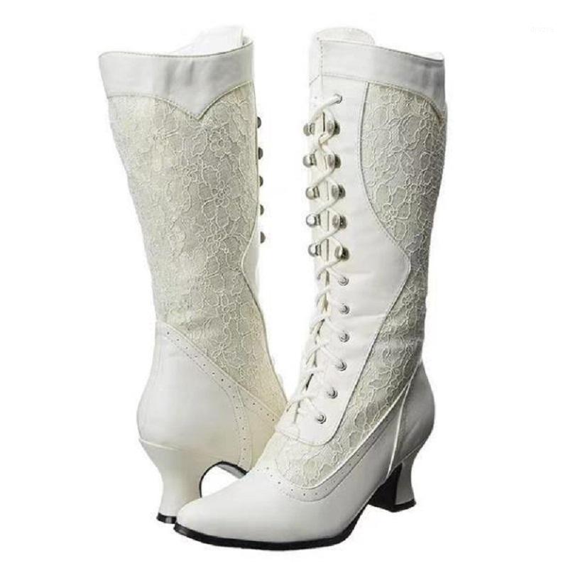 

Lace up women shoes winter knee high boots sexy lace high heels punk riding boots ladies platform cross strappy white long1, Black