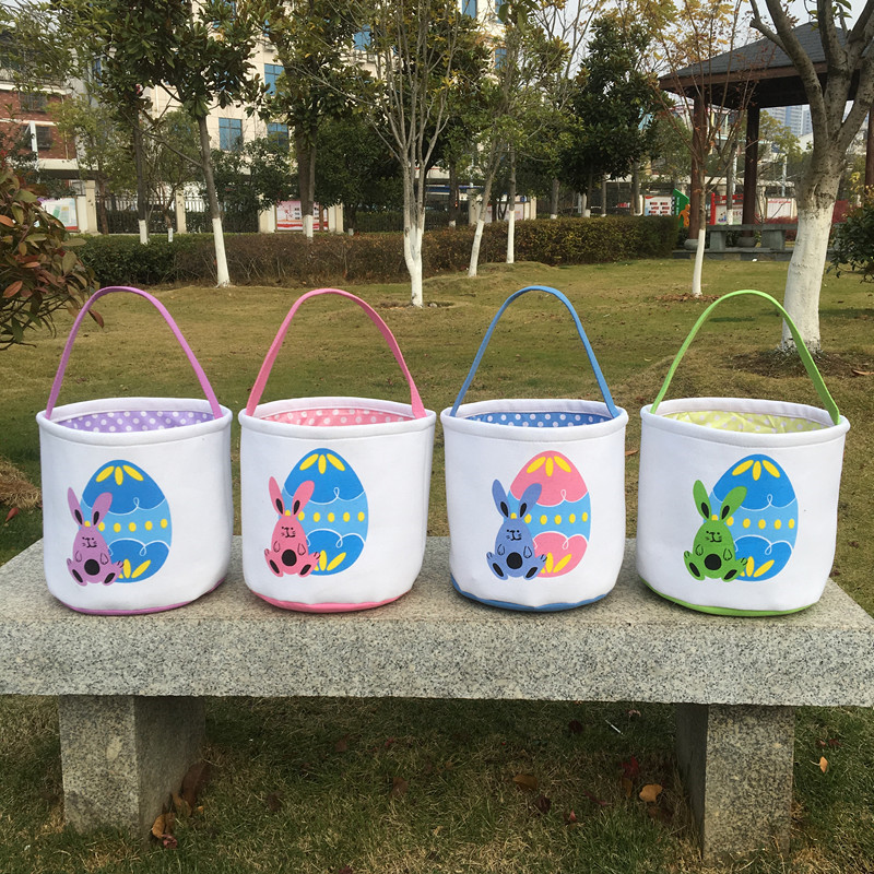 

Easter Basket New Rabbit Egg Printed Cotton Canvas Buckets Kids Easter Egg Gift Bag Toys Hunt Baskets Home Decor