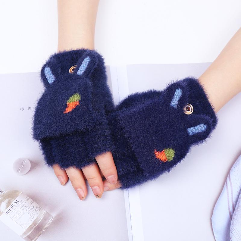 

Winter Warm Soft Fur Knitted Mittens Women Flip Half finger Driving Gloves Gilrs Plush Thick Cute Touch screen Gloves