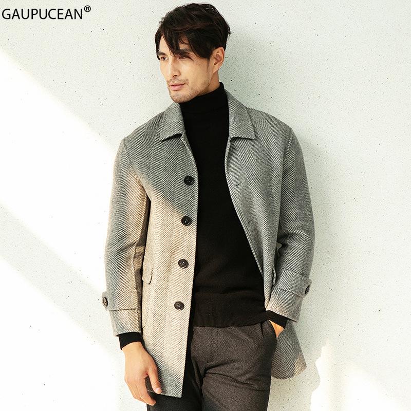 

70% Wool 10% Alpaca 20% Polyester High Quality Warm Man Long Coat Jacket Trench Single Breasted Men Double-faced Woolen Overcoat, Blue