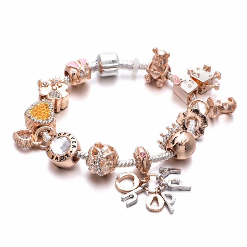 

Rose Gold Chain For Women Crystal DIY Charm Bracelets Bangles Jewelry Gifts