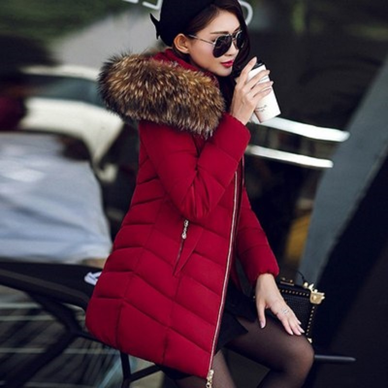 

Fake fur collar oversized winter jacket women long paragraph Slim cotton jacket winter coat winter clothes 2019 Down Parkas, Black