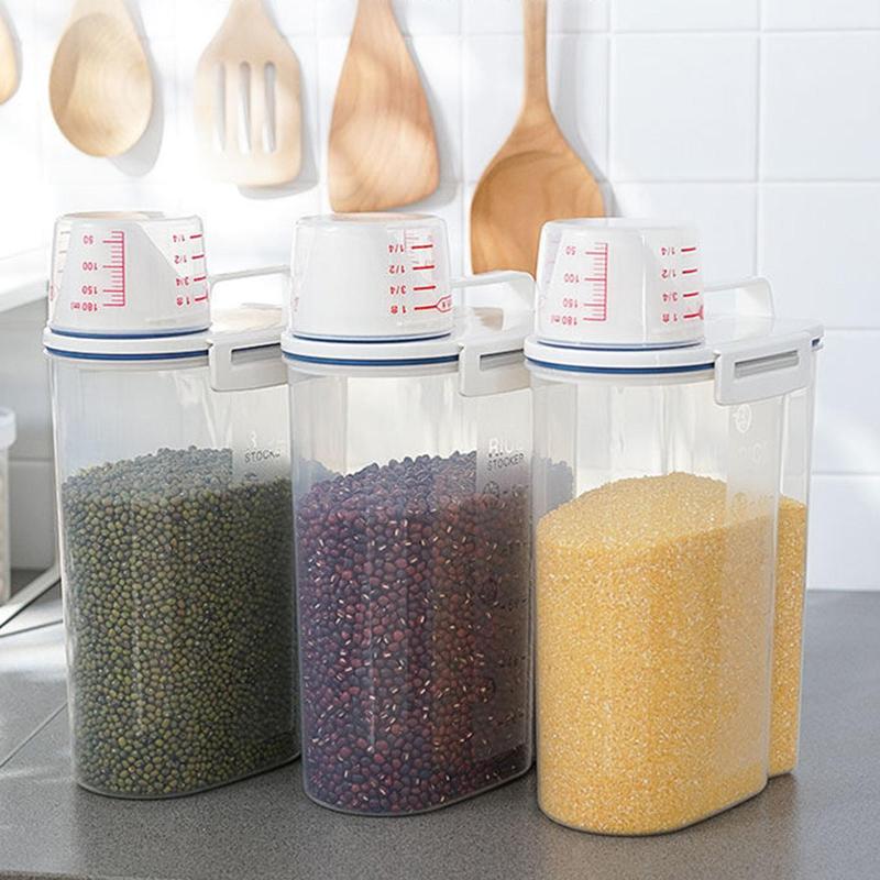 

Home PP Plastic Beans Grain Storage Tank with Pour Lids Moistureproof Kitchen Rice Sealed Container Storage Bottles Jars