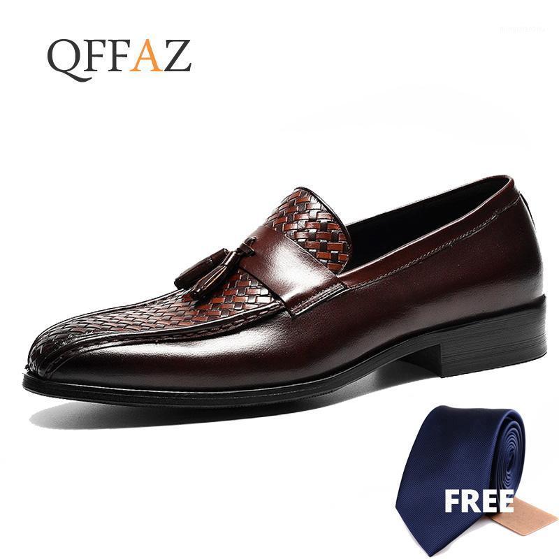 

QFFAZ Mens formal shoes leather oxford shoes for men dressing wedding men's brogues office male tassel zapatos de hombre1, Black