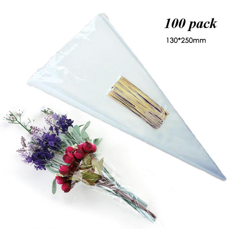 

100pcs Triangle Candy Bag Transparent Treat Bag Party Favor Empty OPP Bags For Flower Packaging Triangle