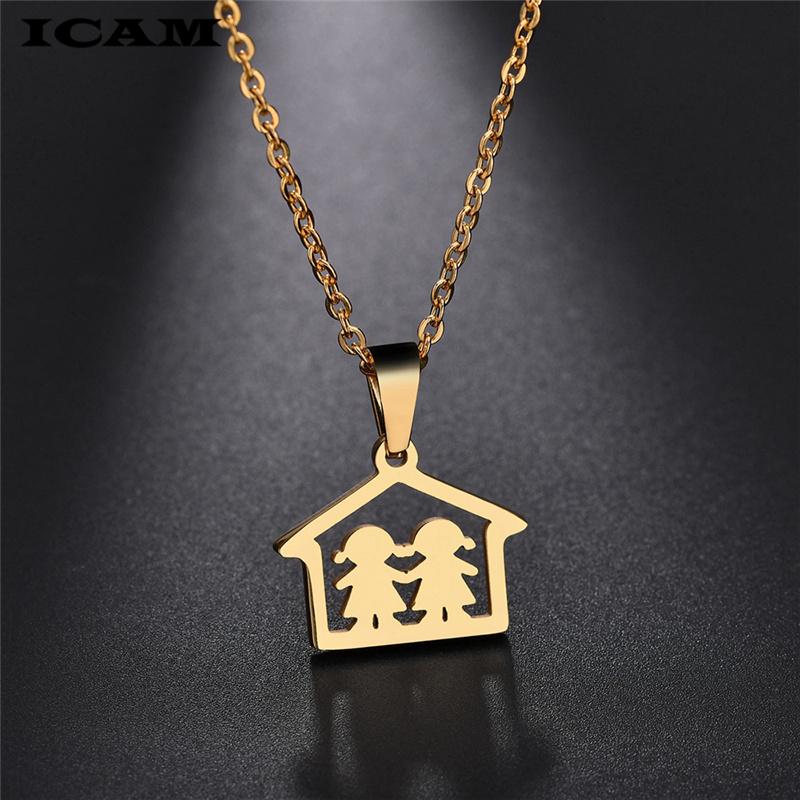 

ICAM Family Love Daughter Necklaces Gifts Stainless Steel Pendants Boys Girls Mothers Fathers Necklace For Children Kids