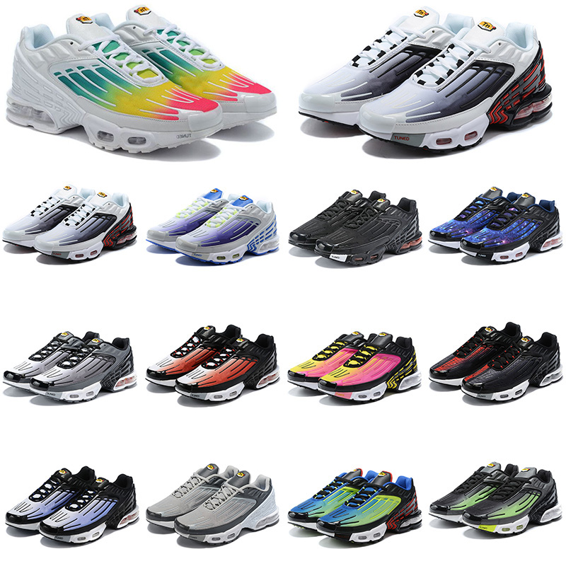

New Tn Plus 3 III Running Shoes for Men Women All Black White Be True Pink Tn 3 Trainers Sneakers, 29 black grey 36-45