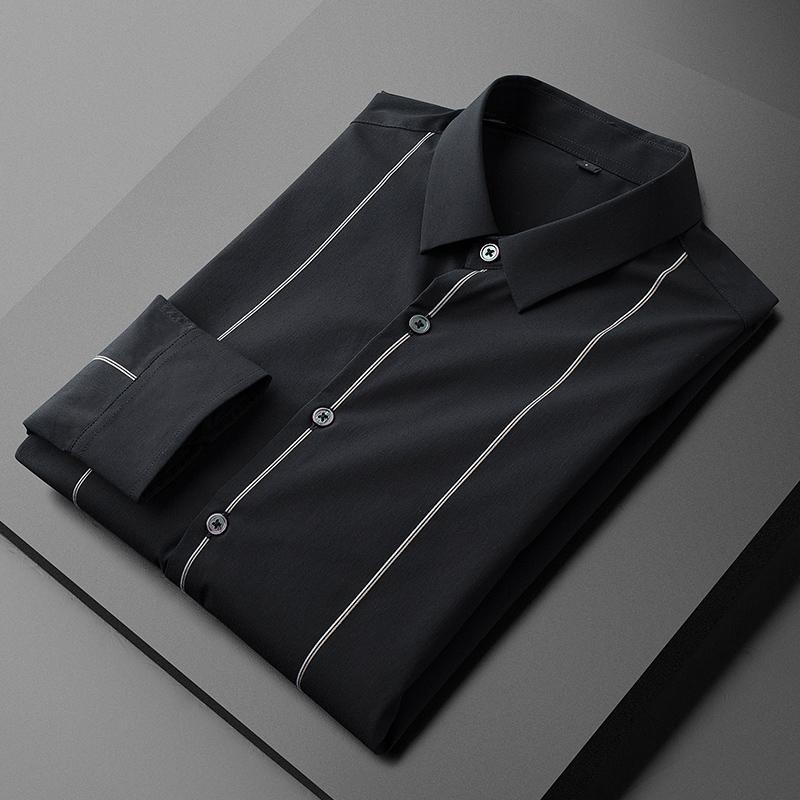 

Minglu Cotton Male Shirts Luxury Spring Stripe Long Sleeve Casual Mens Dress Shirts Fashion Slim Fit Black White Man