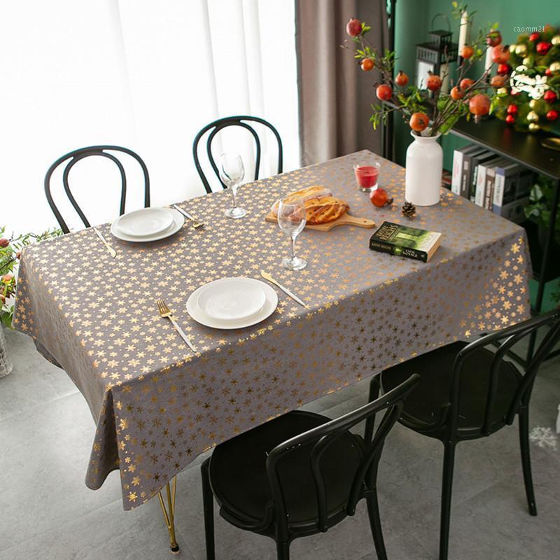 

New Year Cotton Linen Christmas Tablecloth Table Cloth Bronzing Snowflake Rectangular Nordic Simple Decoration Table Cover1