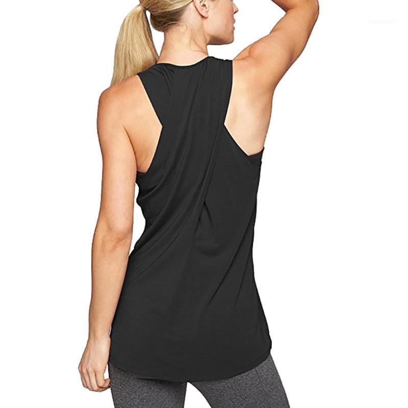

2020 Women' Cross Back Yoga Shirt Sleeveless Racerback Workout Active Tank Top Gym sports vest Sleeveless shirt Fitness#401, Black