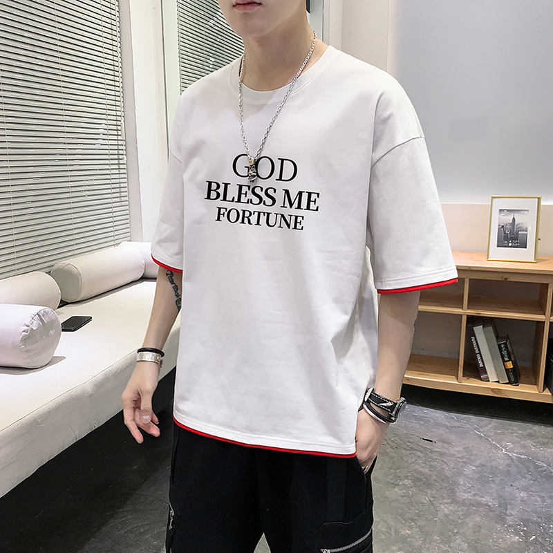 

Men's Cotton T-shirt Word Printing Summer Fabric Men's Basic Top Fashion Loose Style t shirt 12 Color Streetwear, Darkgrey