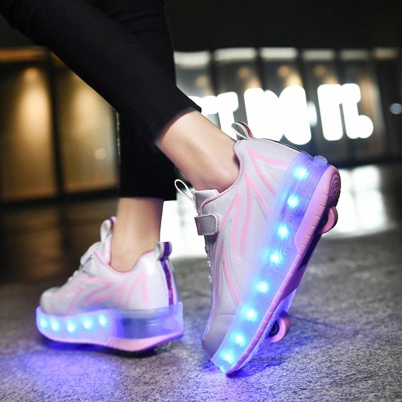 

Children Boy Girl One Two Wheels Luminous Glowing USB Sports Sneakers Led Light Roller Skate Shoes Kids Led Shoes for Boys Girls #qY7J