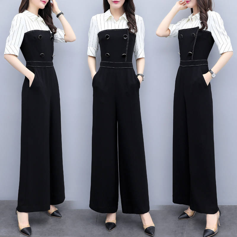 

Women 2020 Jumpsuit Romper Elegant Turn-down Collar Tarja Patchwork Ocasional Blusa Ampla Monkey Pants Leg Loose Ladies C09n, Picture color