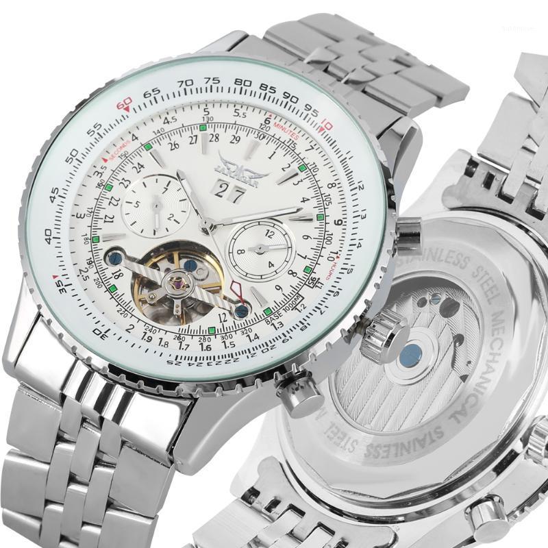 

Skeleton Mechanical Watch Auto Date Displsy Automatic-self-winding Watches Steel Strap Business Male Clock Relogios Masculino1, Black