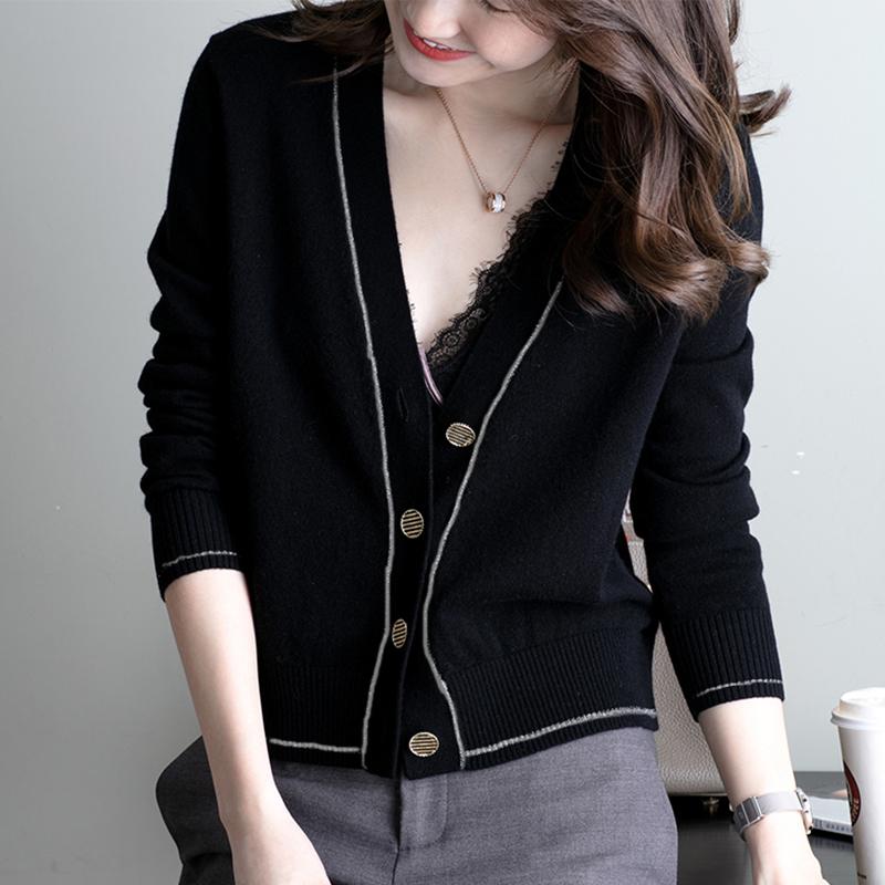 

BETHQUENOY V-Neck Winter Cardigan Sweater Woman Clothes White Cardigan Mujer Hiver Vrouw Truien Dames Invierno Tops Women 2020, Black