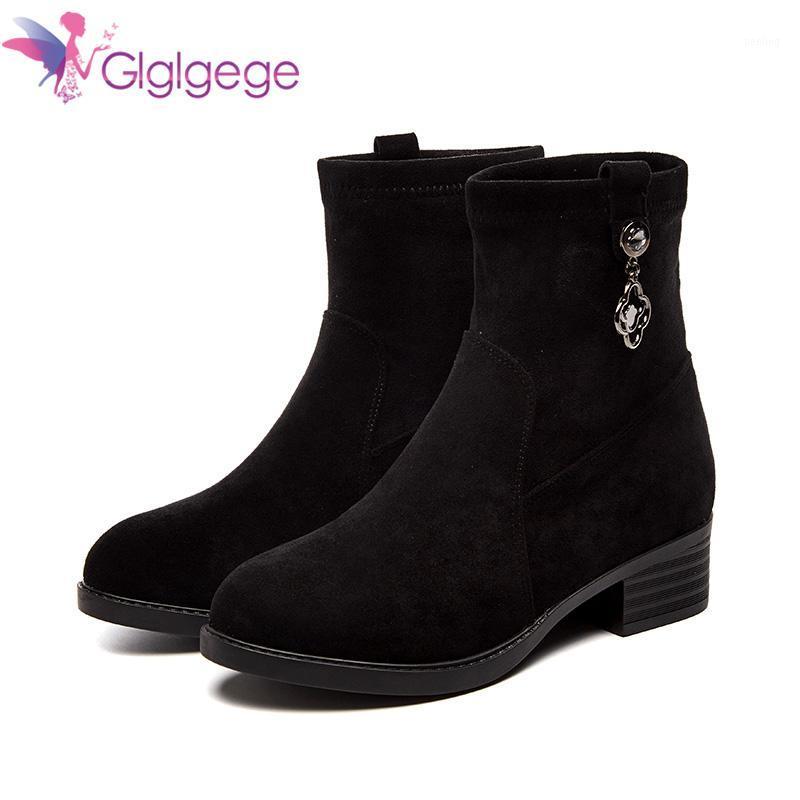 

Glglgege New High Quality Women Ankle Boots Warm Winter Shoes Short Plush Solid Black Coffee Slip On Round Toe Fashion Boot Shoe1, Ga00220-black