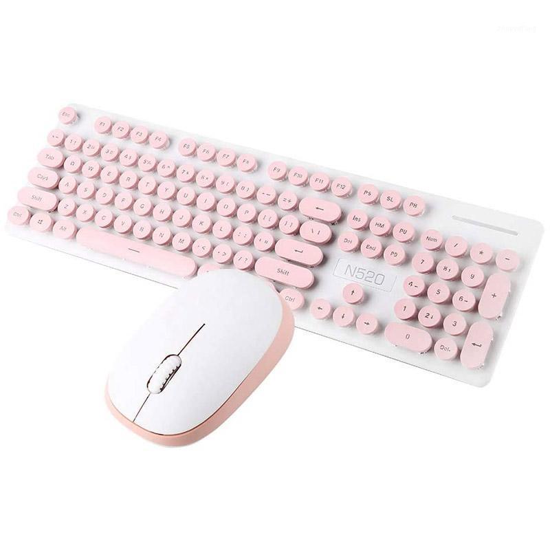 

104 Keys Fast Response 2.4GHz Mechanical Feel Comfortable Typing Wireless Keyboard Mouse Combo for Windows 7/8/10/(Pink)1