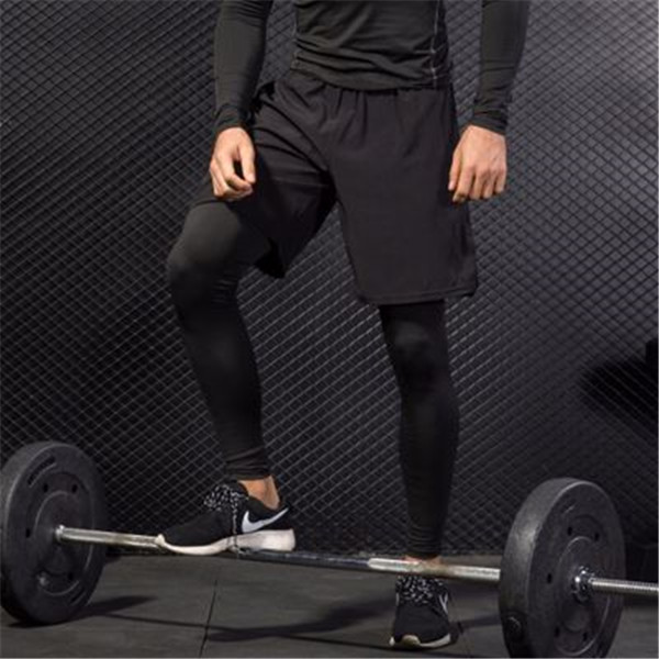 

basketball tight pant Sporting Pants Men Elastic Breathable double-deck Trousers men mesh printing Running Pants Jogger Gyms running pant, Black