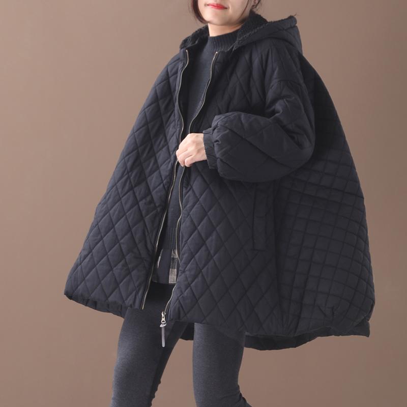 

2020 female new winter plus size literary outerwear diamond-shaped fine lamb stitching thick loose cotton coat, Black