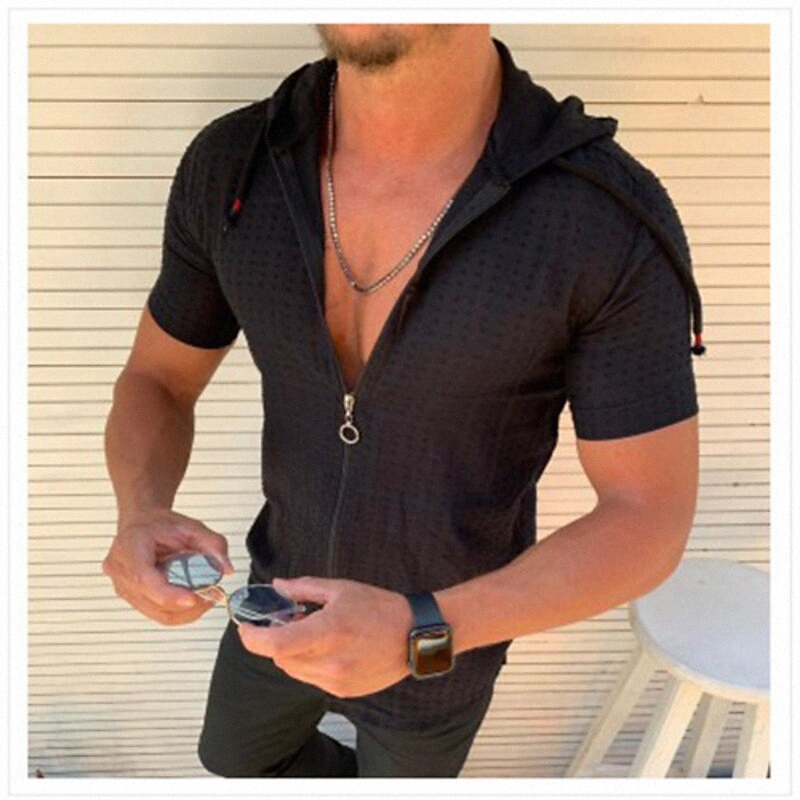 T-shirt pour hommes Couleur solide Couleur à capuche quotidienne manches courtes à manches courtes décontractées Blanc Blanc noir L9AJ #