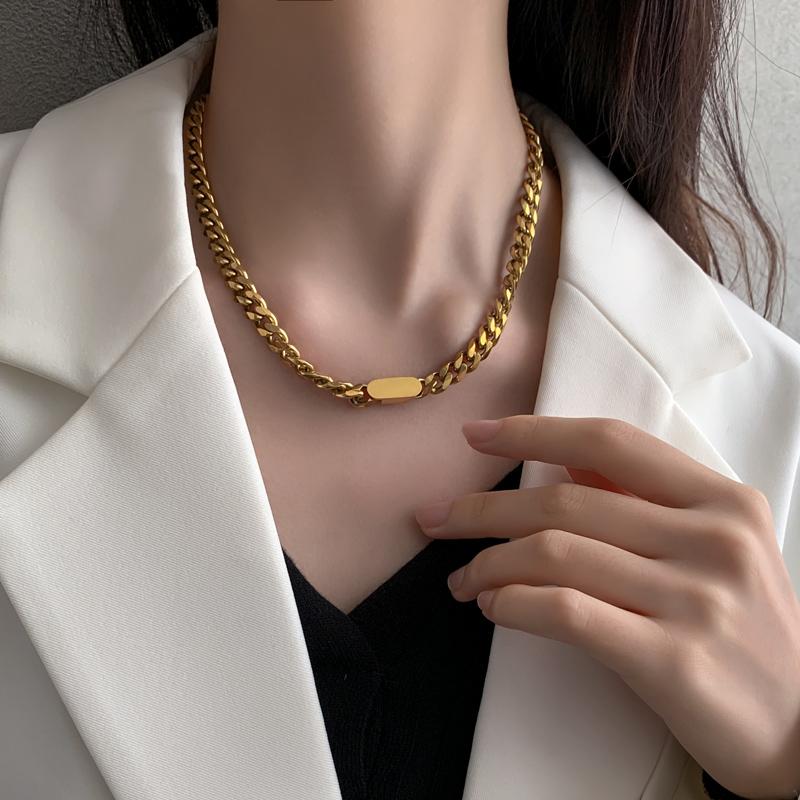 

AENSOA Chunky Punk Big Gold Color Thick Chain Necklace Collar Statement Hip Hop Miami Cuban Choker Necklace for Women Jewelry