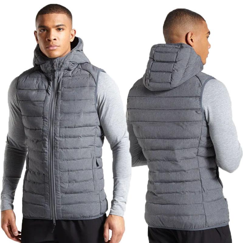 

Muscle Fitness Autumn and Winter Outdoor Training Sports Men's Hooded Cotton-padded Jacket Thick Warm Men's Solid Color Gym Vest, Black