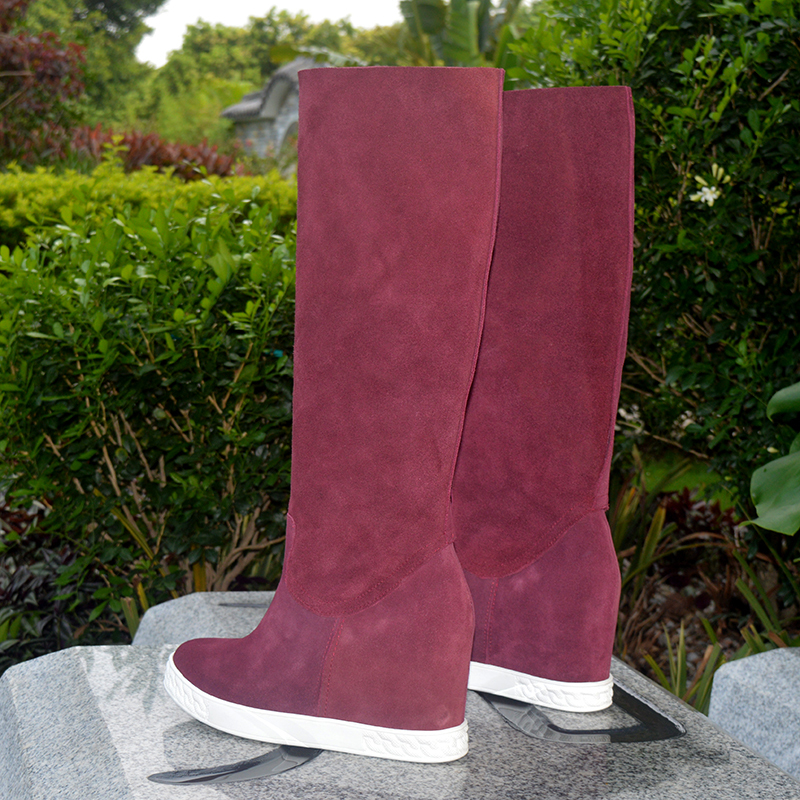 

Red Maroon Mode Suede Knee Boots Real Pictures Two Use Eight Inches Hidden Heel Inside Woman Shoes Thick Tread Slide in Martin Bottine 91o9, Blue