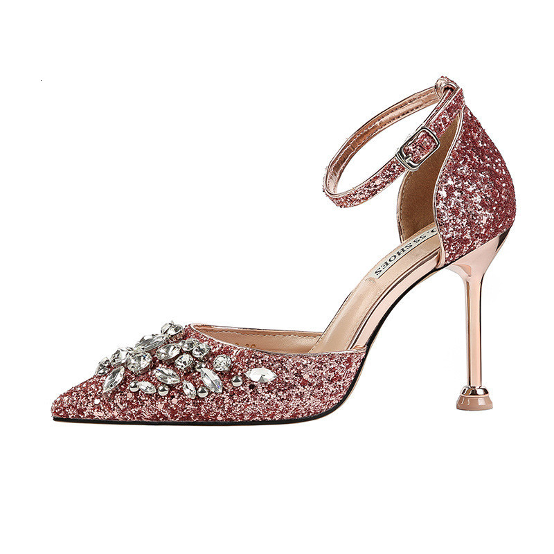 

2021 New Female Fashion Bling Crystal Sequins Sexy High Heels Bride Pointed Toe Wedding Dress Bombs Buckle Stiletto Ladies 59RM, Black
