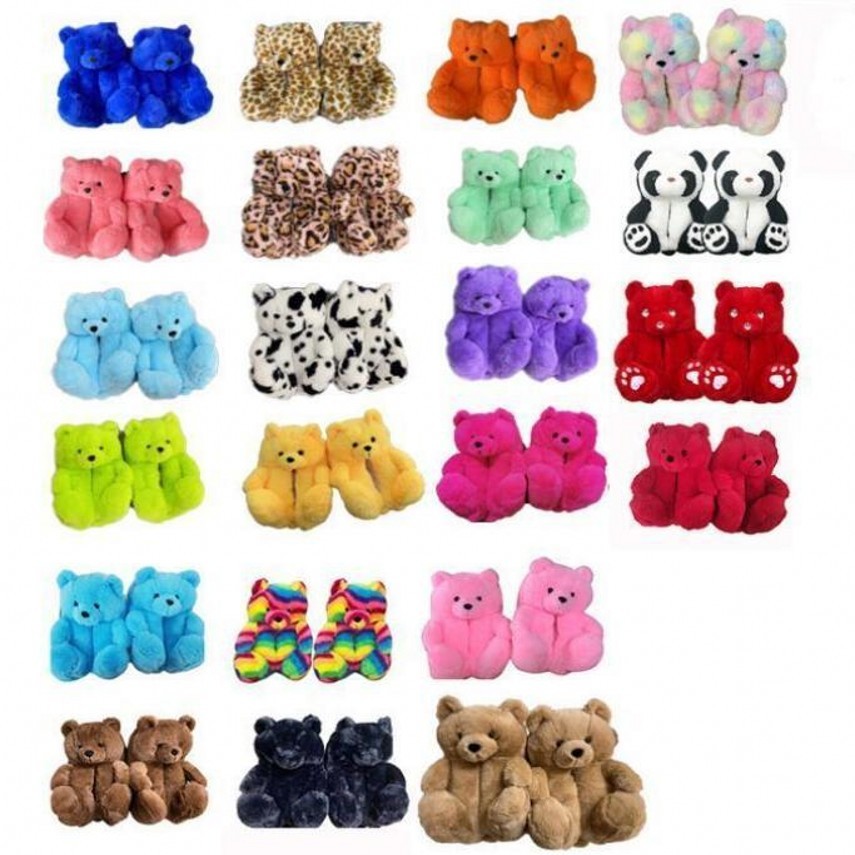 

1 pair =2 pieces DHL 18 Styles Plush Teddy Bear Party Favor House Slippers Brown Women Home Indoor Soft Anti-slip Faux Fur Cute Fluffy