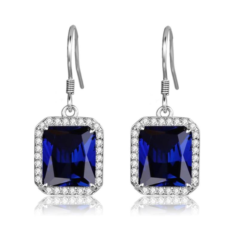 

Szjinao Blue Sapphire Kolczyki Srebrne 925 Long Drop Earrings Jewelry For Women With Diamonds Vintage Jewellery Gifts For Mother