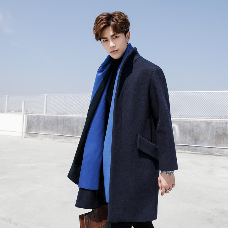 

2021 New Stand-up Collar of Cloth Young Men Korean Version Jacket Loose Men's Wool Coat Long Winter. L4QO, 01