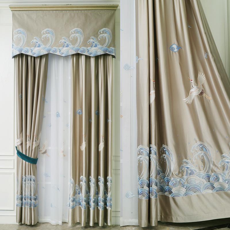 

New Chinese style classical Chinese style atmosphere imitation silk living room bedroom study embroidered luxury curtains, Tulle