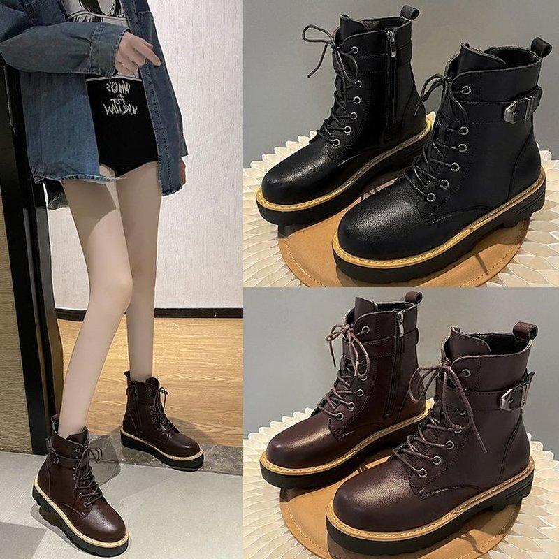 

Women's Shoes Round Toe Shoes Fashion Ankle Boots Woman Booties Ladies Low Heels Booties Punk Autumn Rock Black 2021