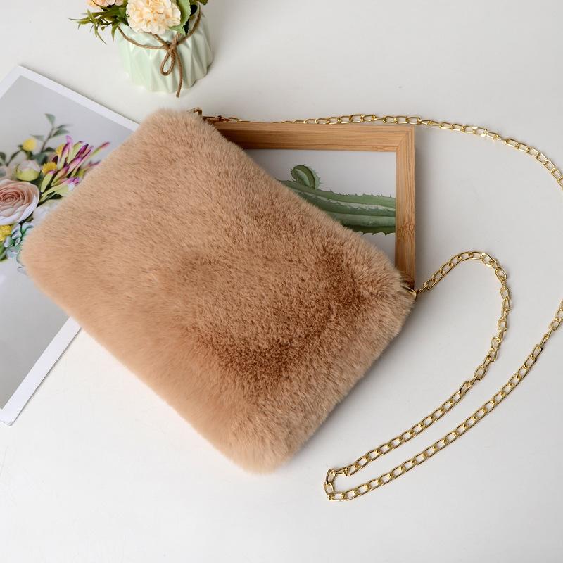 

Soft Plush Ladies Heart Shaped Chain Shoulder Bag Luxury Faux Fur Women Small Messenger Bags Winter Fashion Female Clutch Purse