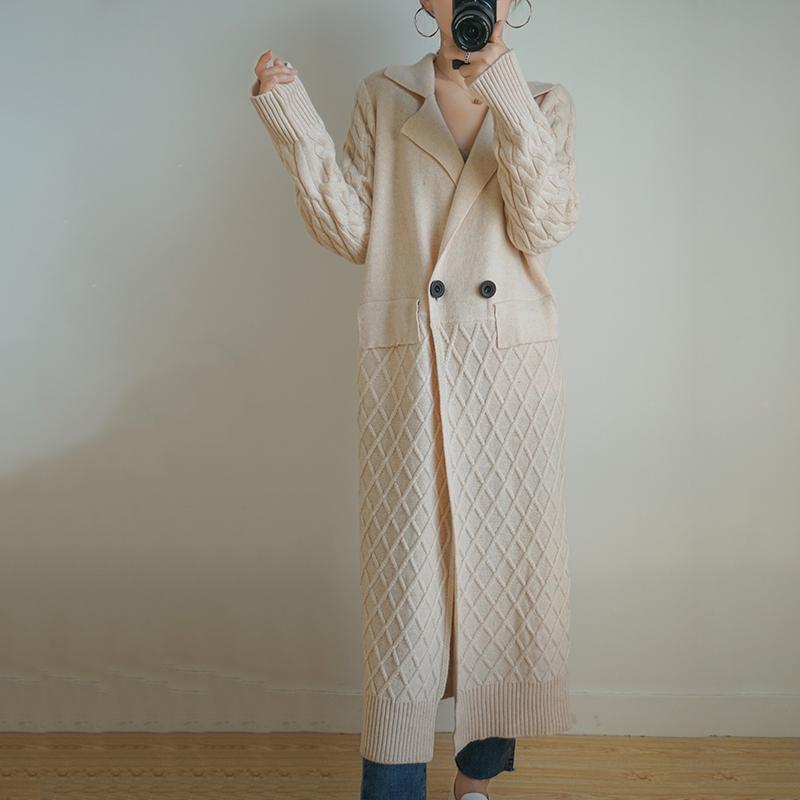 

20 100% wool coat long cardigan women loose lapel sweater long sleeve knitted high-grade cashmere coat women New product, Beige