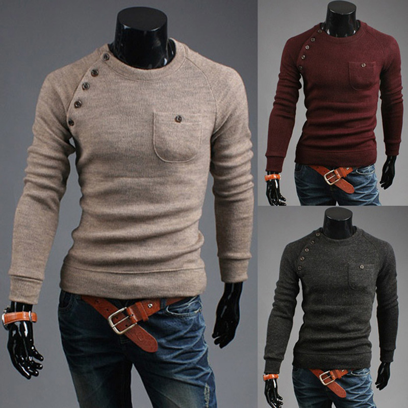 

Male zone casual sweaters the neck-neck mesh with pocket solid autumn clothes pull cashmere homme sweater thin tops 8JBW, Dark grey