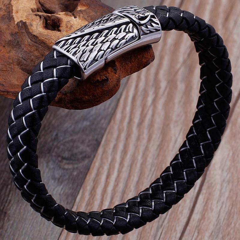 

11MM Wrap Leather Bracelet for Men Boys Braided Cuff Bracelets Wristhband Stainless Steel Jewellery Gifts For Him Boyfriend Man