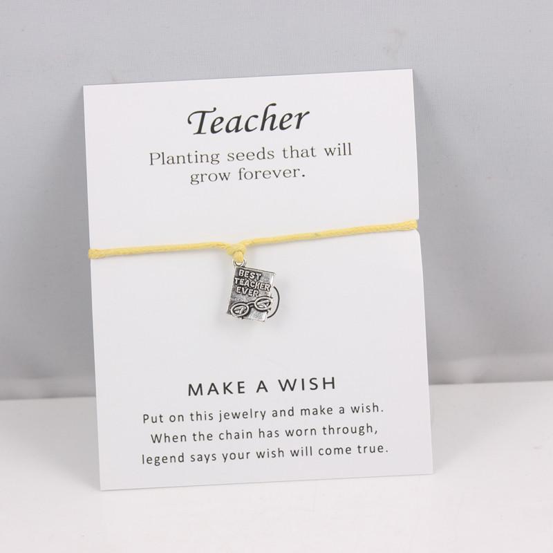 

Silver Plated BEST TEACHER EVER Charms Bracelets Adjustable Wish Card Bracelets For Women Men Gifts For Teacher's Day Gifts