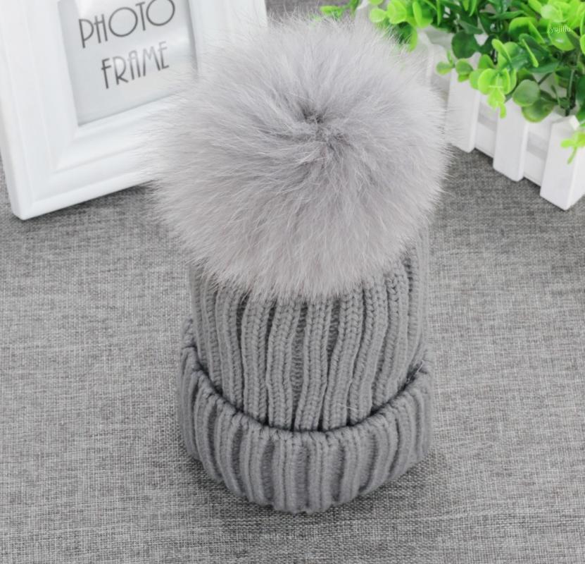 

Real Fur Pom Pom 13cm " Womens Winter Knit Beanie Bobble Hat Crochet Ski Cap Gray1