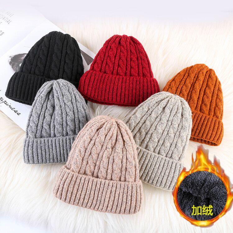

Beanie/Skull Caps Women Beanies Girl Luxury Winter Hat Candy Colors Hats Thick Warm Bonnet Beanie Soft Knitted Cotton Twist Pattern 91, Pink