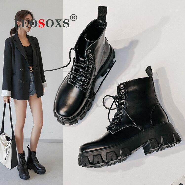 

Women's 2020 autumn and winter new boots fashion natural leather breathable short boots winter women1, Black