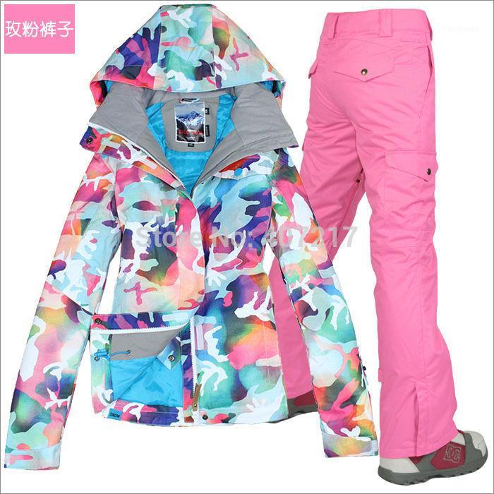 

Womens pink skiin suit ladies snowboarding suit snow wear skiwear female ski jacket and pink ski pants waterproof 10K -L1